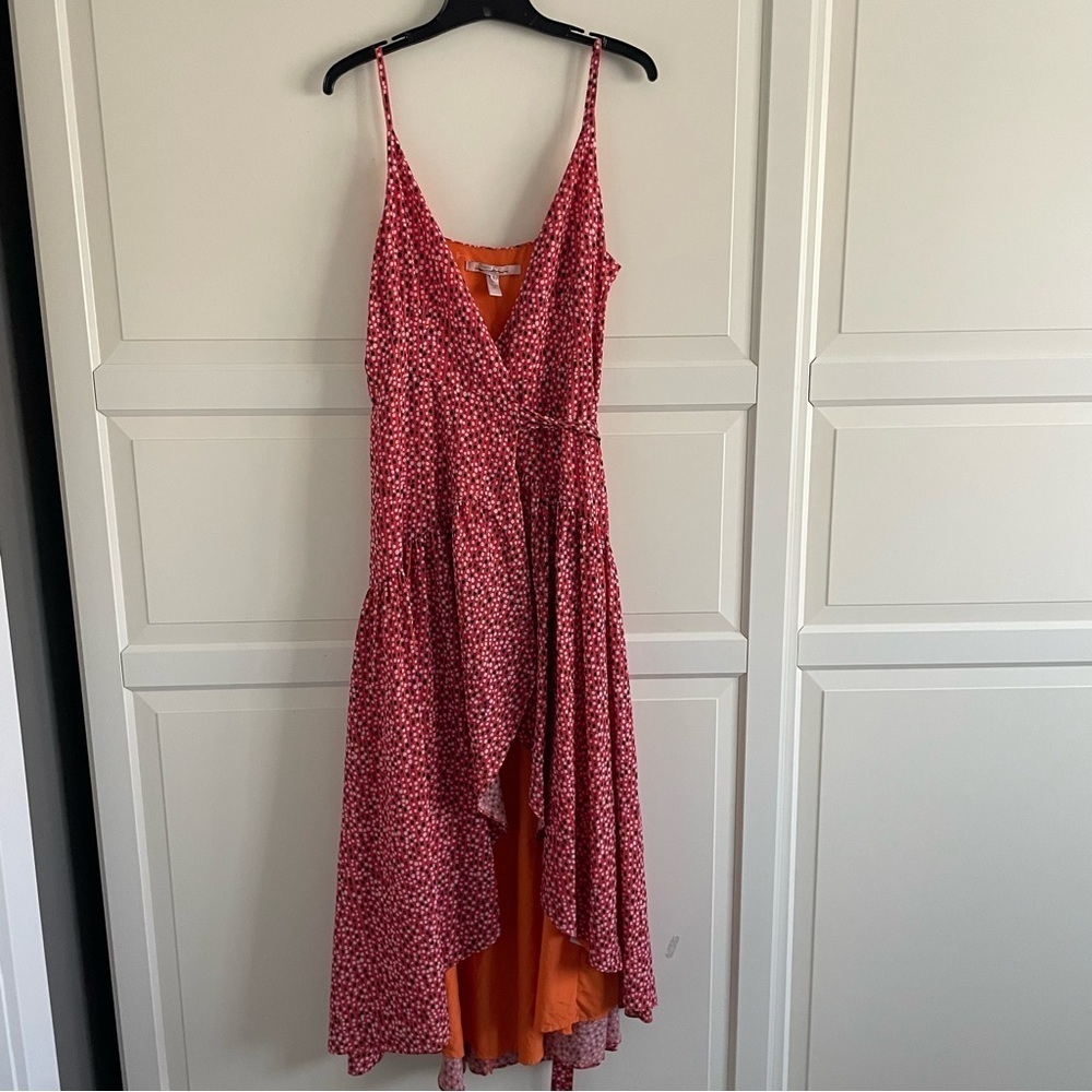 Hutch x Anthropologie Orange Dots Stripes Flutter Wrap Midi Dress 20719 - Picture 4 of 14
